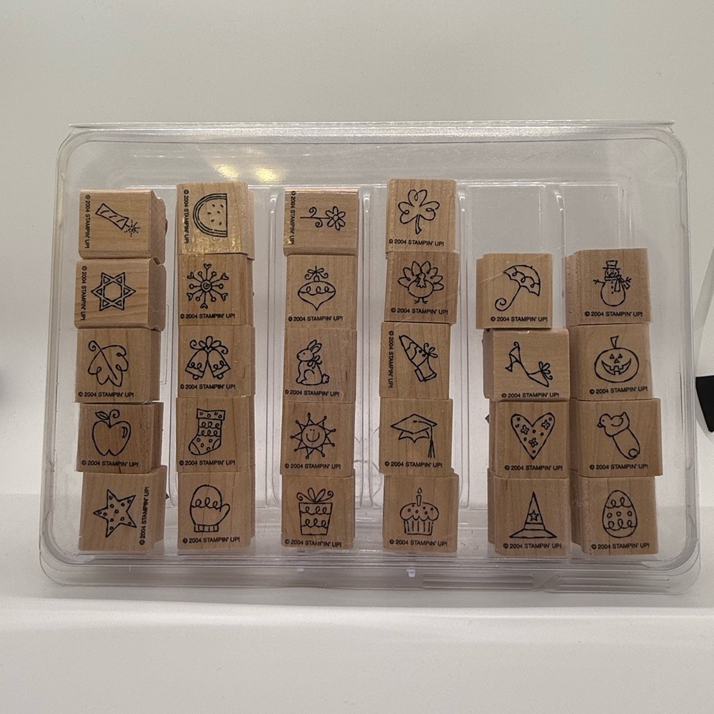 Stampin' Up! Wooden Stamp Set - 28 Holiday/Calendar Stamps